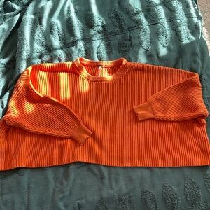Free People cropped orange cotton sweater small